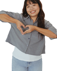 Boxy Button Up shirt (soft denim grey)